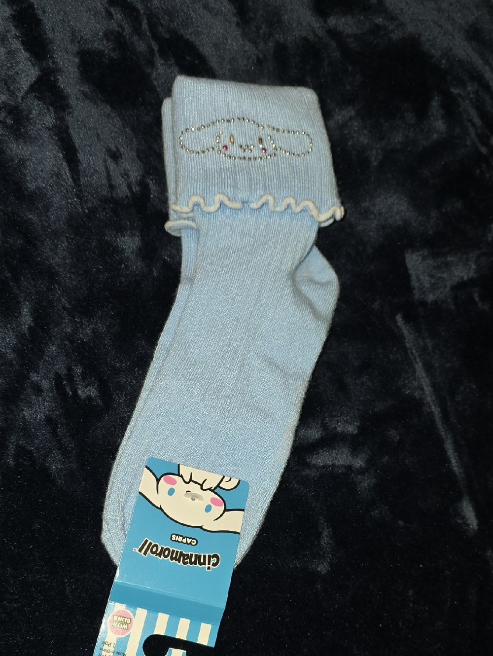 Light Blue Ruffle Crew Socks with Embroidered Detail - Unbranded